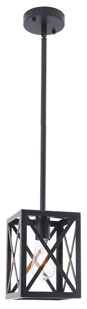 Puupa Farmhouse Lantern Pendant Light Fixtures Ceiling Hanging Rustic Chandelier Black (1 Light)