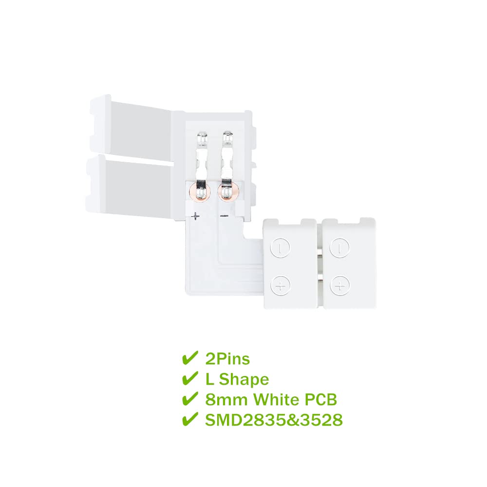 Lightingwill 10Pcs Pack L Shape Solderless Snap Down 2Conductor Led Strip Connector For Right Angle Corner Or 90 Degree Connecti