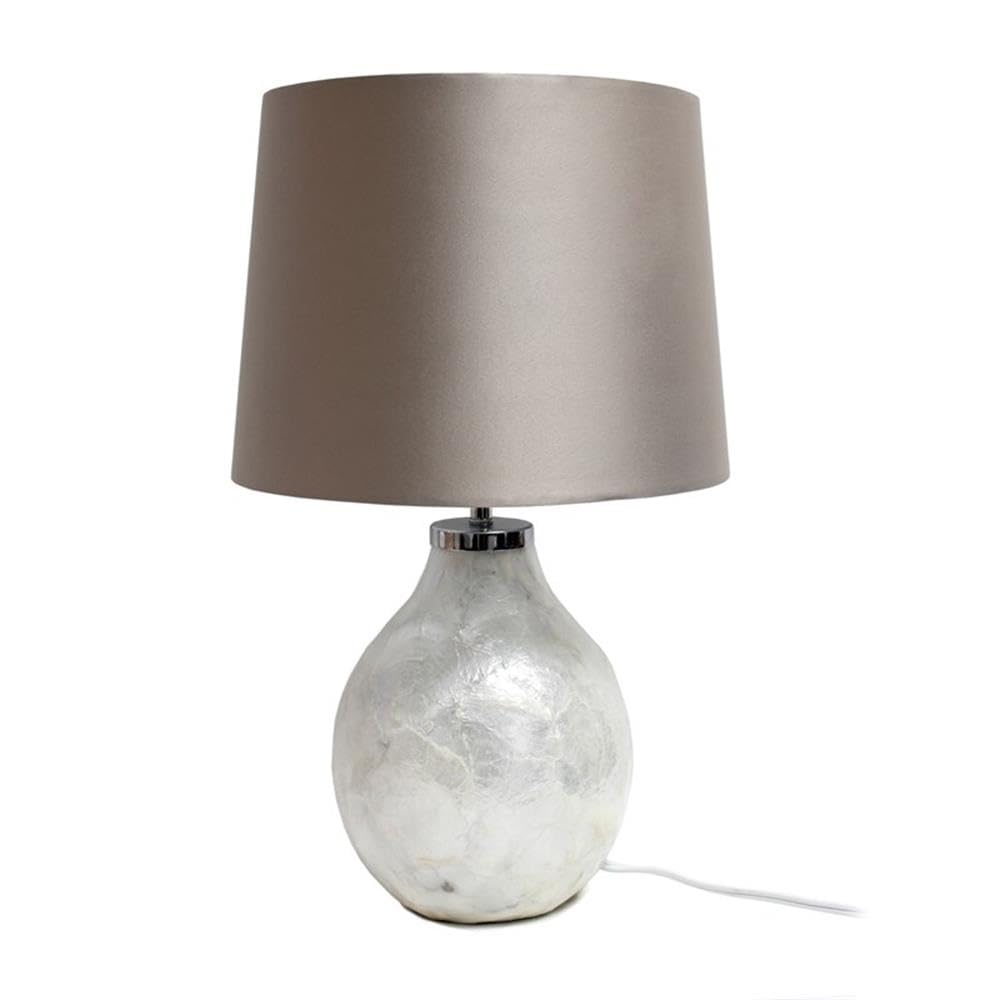 Simple Designs Lt3304-Prl 1 Light White Cream Iridescent Pearl Table Lamp With Light Brown Mocha Tan Fabric Shade