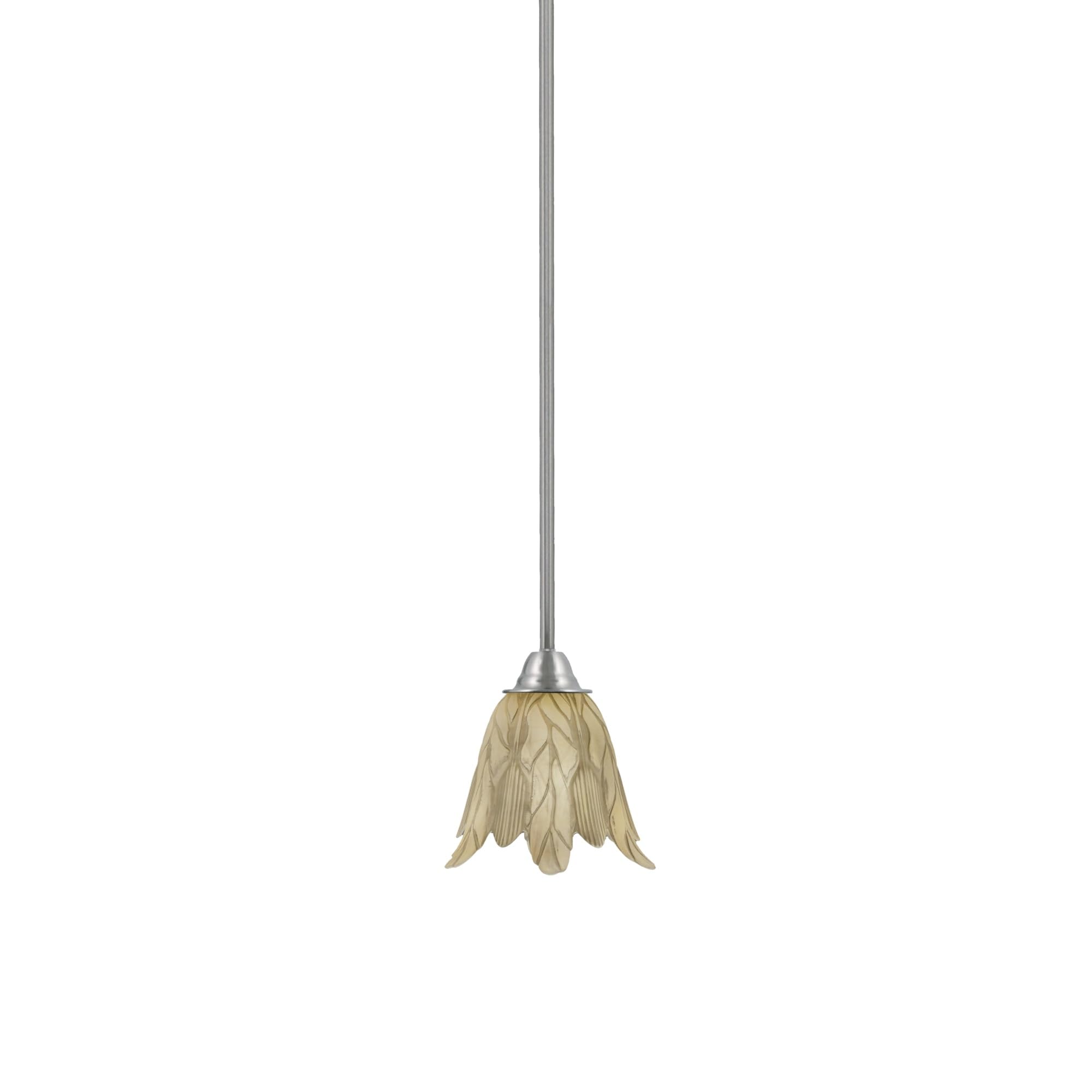 Toltec Lighting Paramount 1 Light Mini Pendant in Brushed Nickel Finish with 7&quot; Vanilla Leaf Glass
