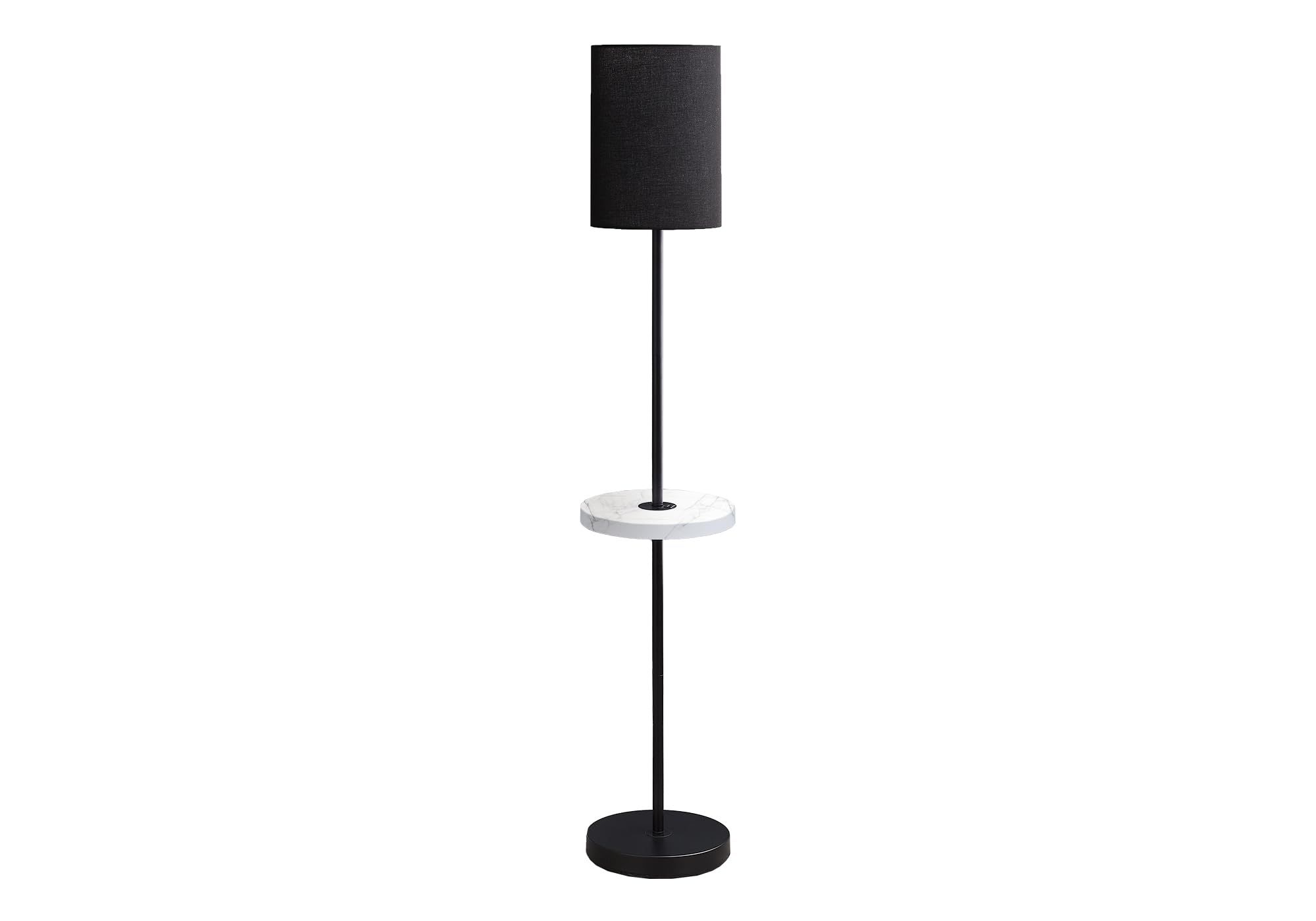 Monarch Specialties I 9691 Floor Lamp, 62" H, Black Metal & White Marble, USB Port Included, Contemporary Design