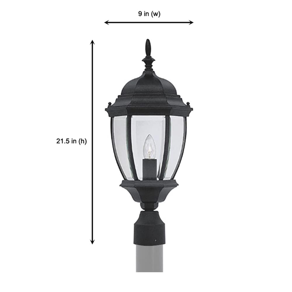 DESIGNERS FOUNTAIN 1-Light Outdoor Post Lantern Light, Clear Glass Shade, Aluminum, Black, Model 2436-BK