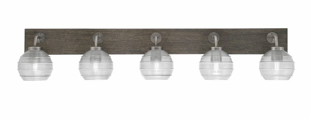 Toltec Lighting 1775-Gpdw-5110 Oxbridge - 5 Light Bath Bar-9 Inches Tall And 46.75 Inches Length, Finish Color: Graphite/Painted Distressed Wood-Look Metal, Glass Color: Clear Ribbed