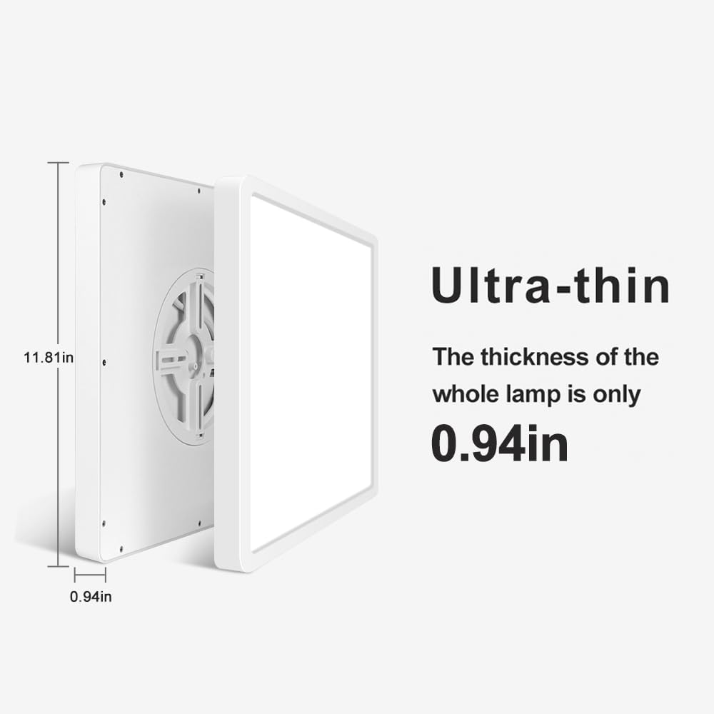 Led Flush Mount Ceiling Light Fixture, 4000K Neutral White, 12Inch 24W, 3200Lm, Slim Flat Panel Lighting Fixture, Square Modern Ceiling Lamp For Bedroom, Kitchen, Living Room, Closet, Stairwell