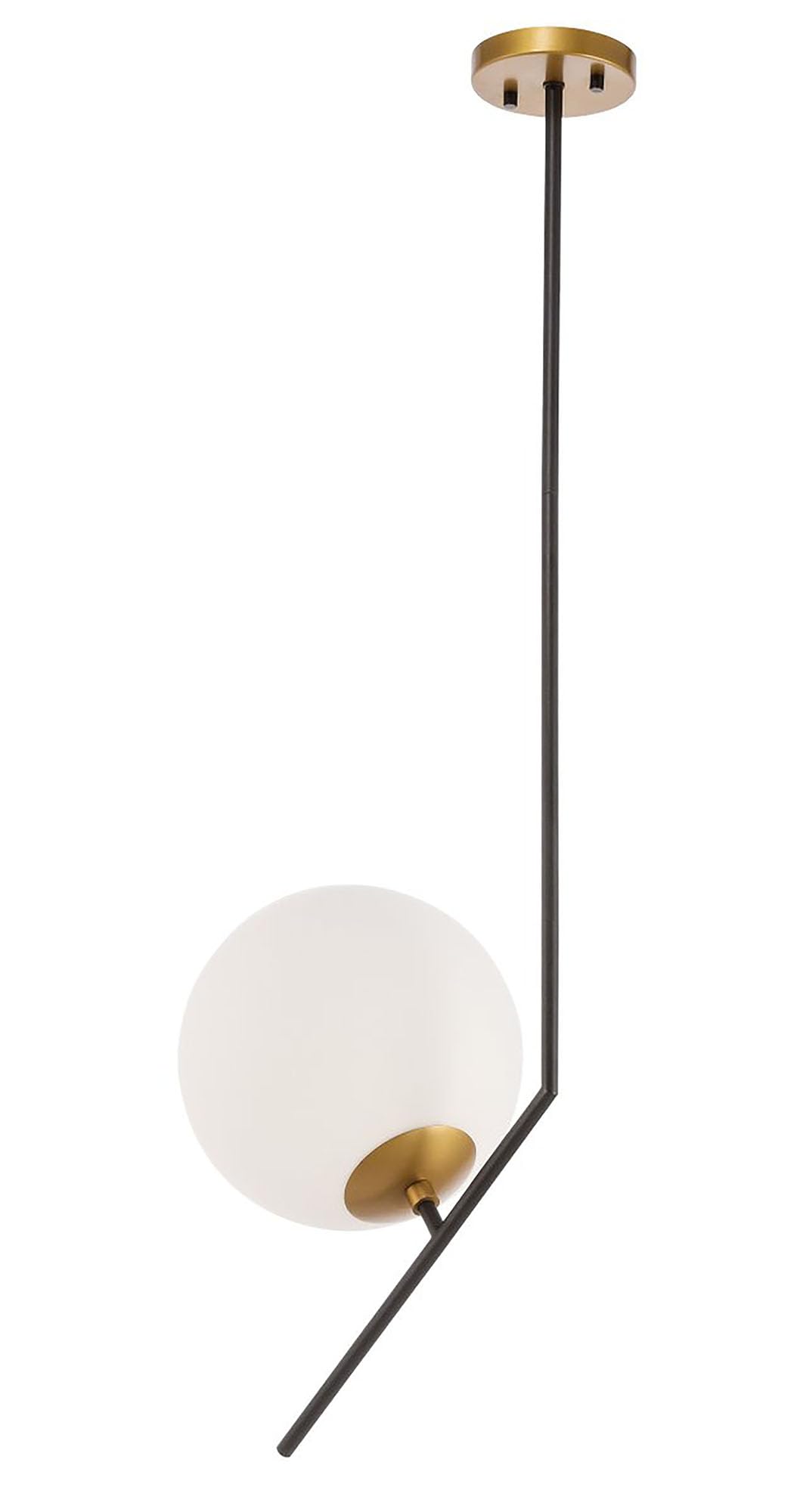 Living District 1-Light Black Brass Frosted Glass Pendant Ceiling Light, Modern Home Decor