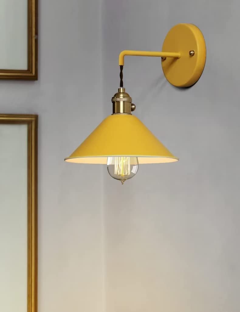 iYoee Wall Sconces Set of Two, E26 Edison Brass Holder, Plug-in, Iron, Yellow, 2 Pack, Model MKL07-2/Yellow