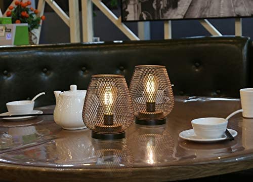 Jhy Design Set Of 2 Bronze Egg Metal Cage Led Lanterns For Weddings, Parties, And Outdoors