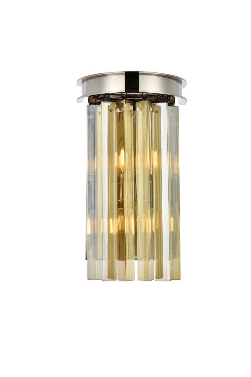 Elegant Lighting Sydney Collection 2-Light Wall Lamp with Royal Cut Golden Teak Crystals, Polished Nickel Finish