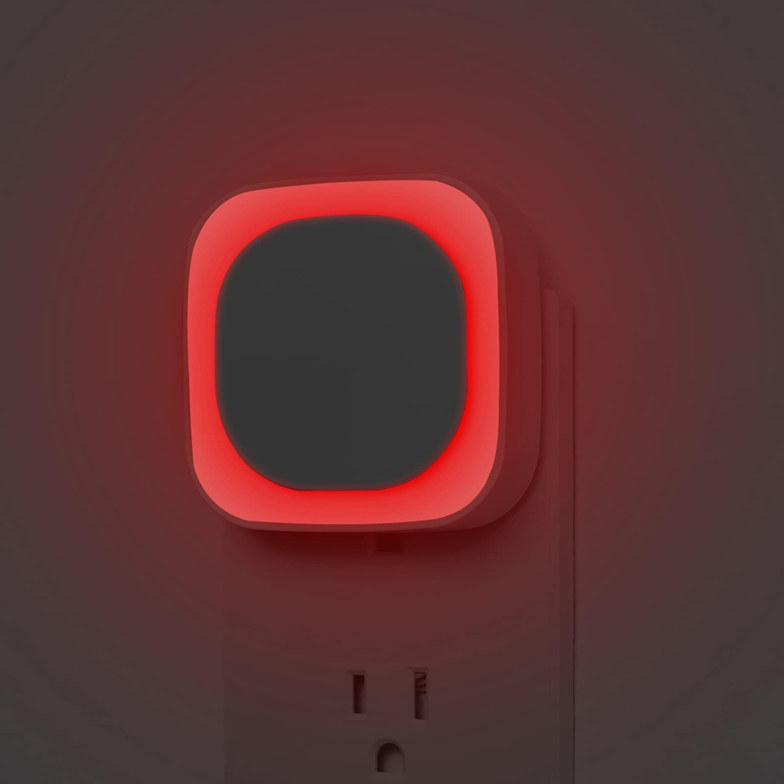 Yunlex 2 Pack Plug In Dimmable Red Night Light, Auto Dusk To Dawn Sensor, Led Night Light, Soft Glow, Diffused Light, Square Nig
