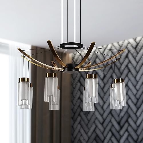 Vonn Lighting Genoa 24&quot; Height Adjustable Led Pendant Chandelier With 8 Glass Shades - Black