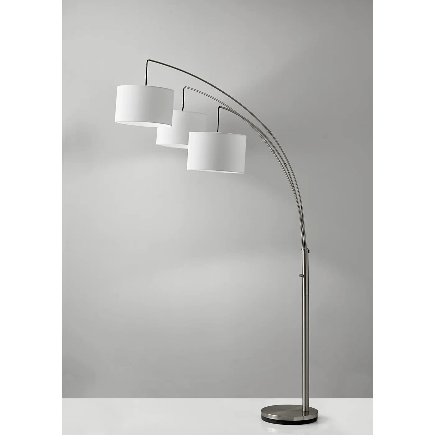 Adesso Arc Floor Lamp - 3 Movable Shades, Dimmable Brightness, Brushed Steel, Model 4238-22, Ideal for Bedroom & Living Room Decor