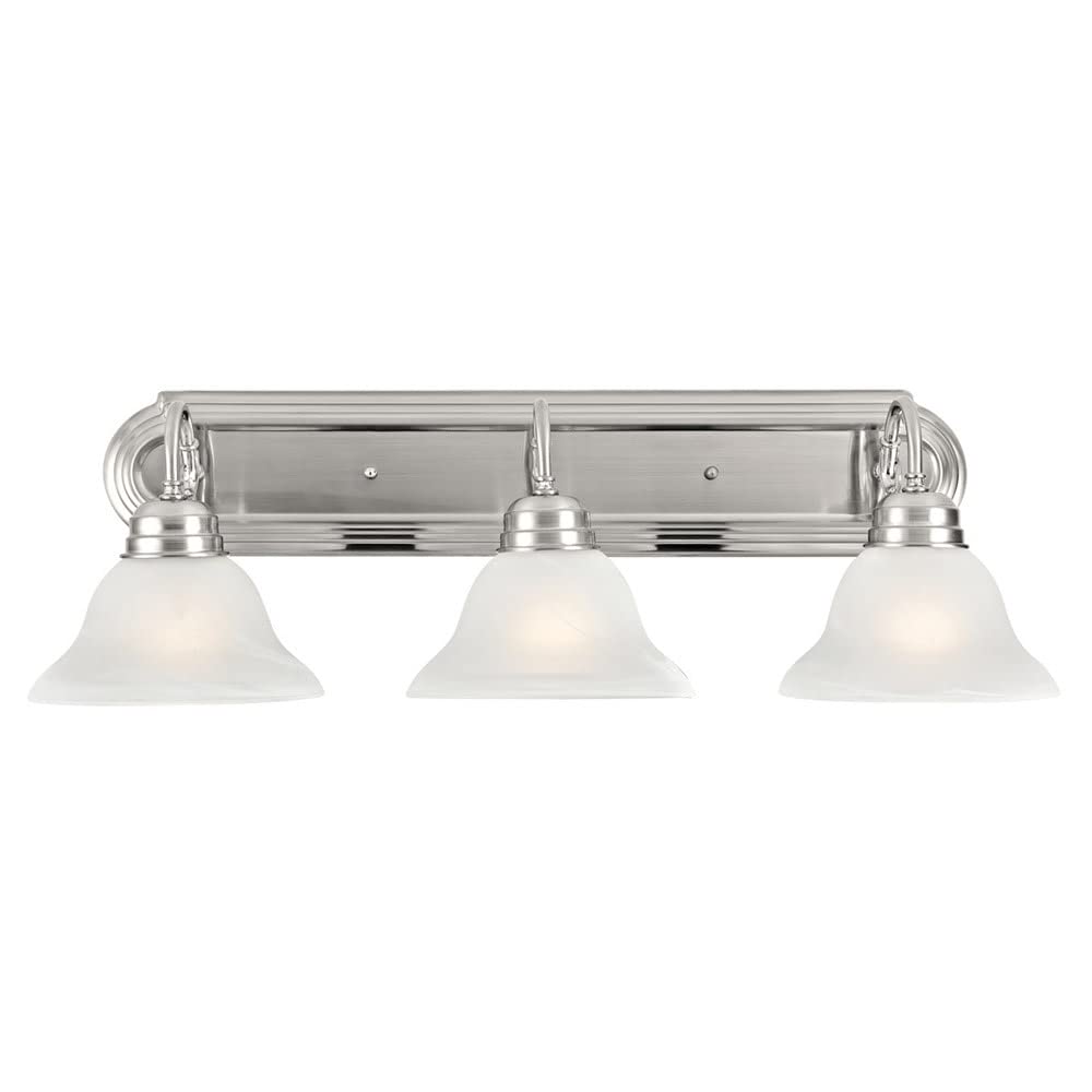 Design House 517383 Millbridge Vanity Light, Frosted Glass Shades, Dimmable, Bathroom Wall Fixture, 3, Satin Nickel Finish