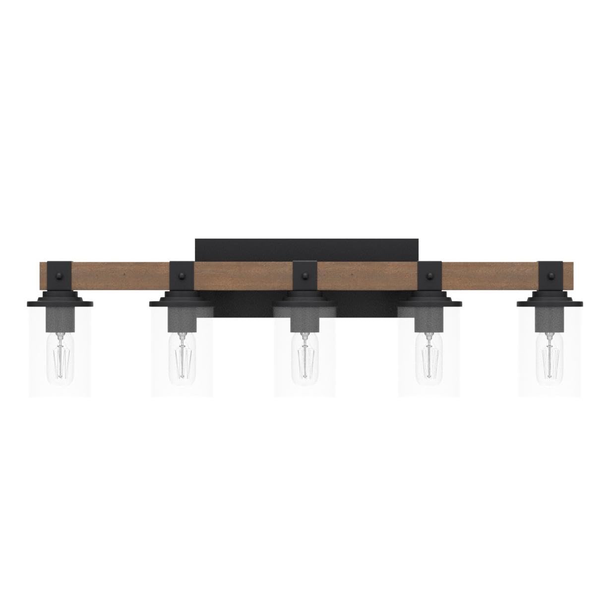 Dadul 5-Light Bathroom Vanity Light, Farmhouse Bathroom Light Fixtures Over Mirror, Classic Wood Vanity Light With Clear Glass Shade, Black Wall Sconce For Bathroom, Bedroom