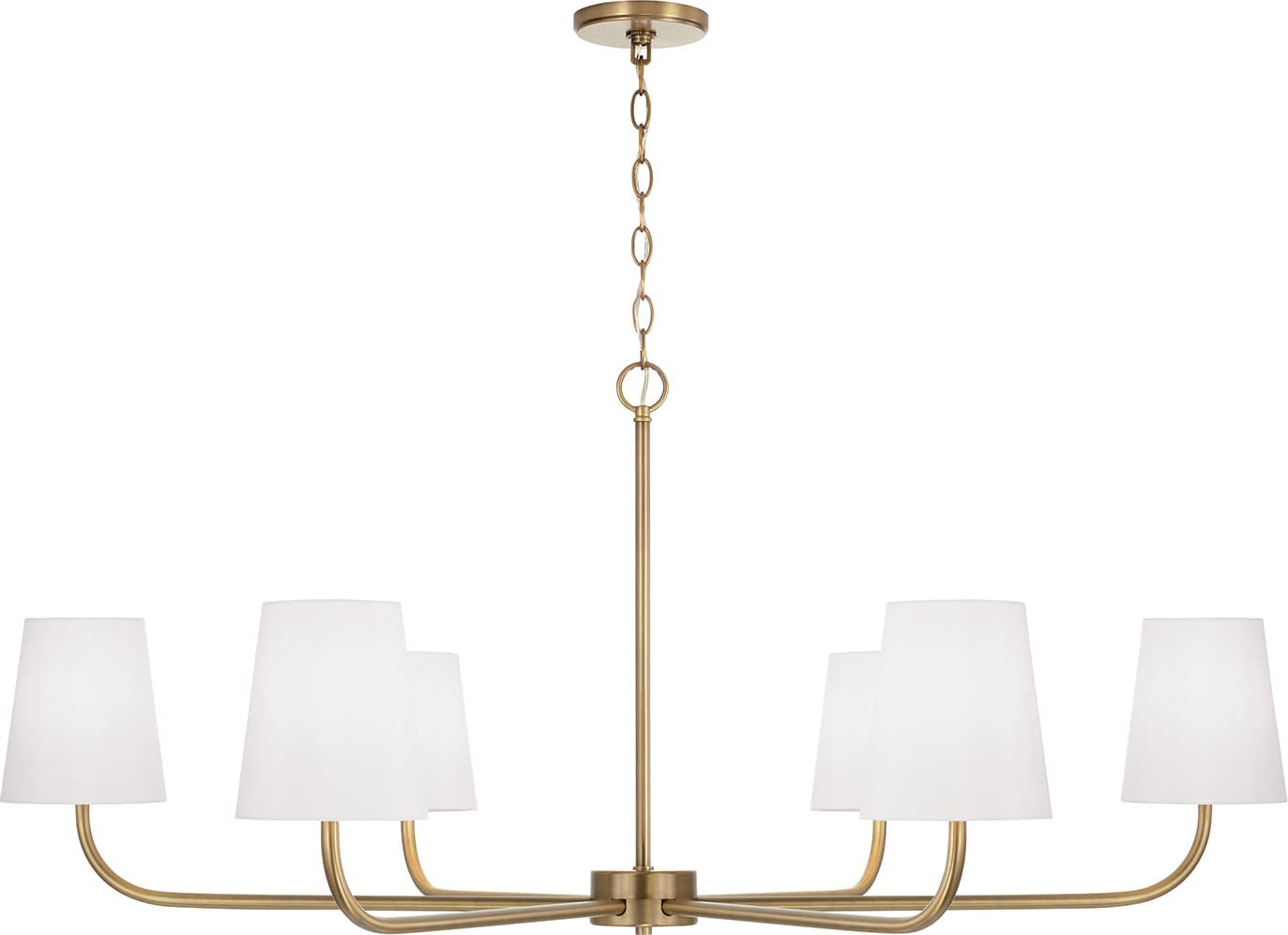 Capital Lighting 449461AD-706 Brody Transitional Large White Fabric Chandelier, 6-Light 360 Total Watts, 21 H x 47 W, Aged Brass