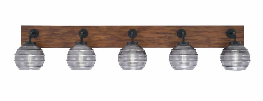 Toltec Lighting 1775-Mbwg-5112 Oxbridge - 5 Light Bath Bar-9 Inches Tall And 46.75 Inches Length, Finish Color: Matte Black/Painted Wood-Look Metal, Glass Color: Smoke Ribbed