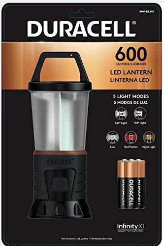 Infinity X1 Duracell 600 Lumen LED Lantern - 5 Modes, 3-AA Batteries, Black, Model 8661-DL600, Ideal for Camping & Emergencies