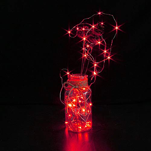 YKB Red LED Fairy String Lights, 6 Pack, 20 Mini LEDs, 3.3FT Copper Wire, Battery Powered for Holiday Decorations
