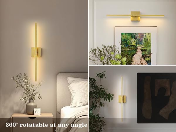 KARTOOSH Wireless Wall Sconce - 28.3" Gold Modern Lamp with Remote, Adjustable Light Color & Brightness, Battery Operated, Model ZM320BGD70-1A