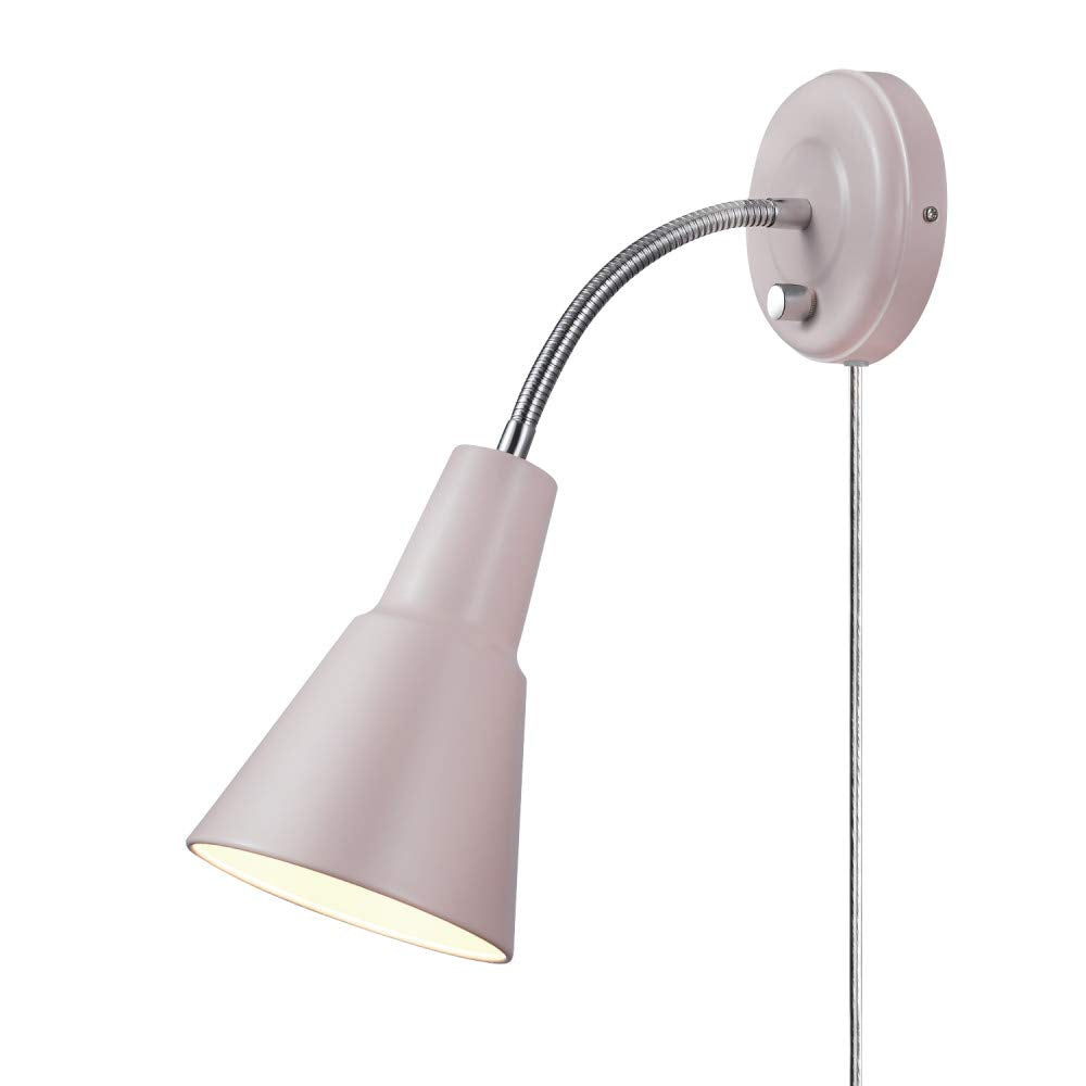 Globe Electric 13064 Sophie 1-Light Plug-in or Hardwire Wall Sconce, Chrome Gooseneck, Matte Rose, 6ft Clear Cord, Bulb Not Incl