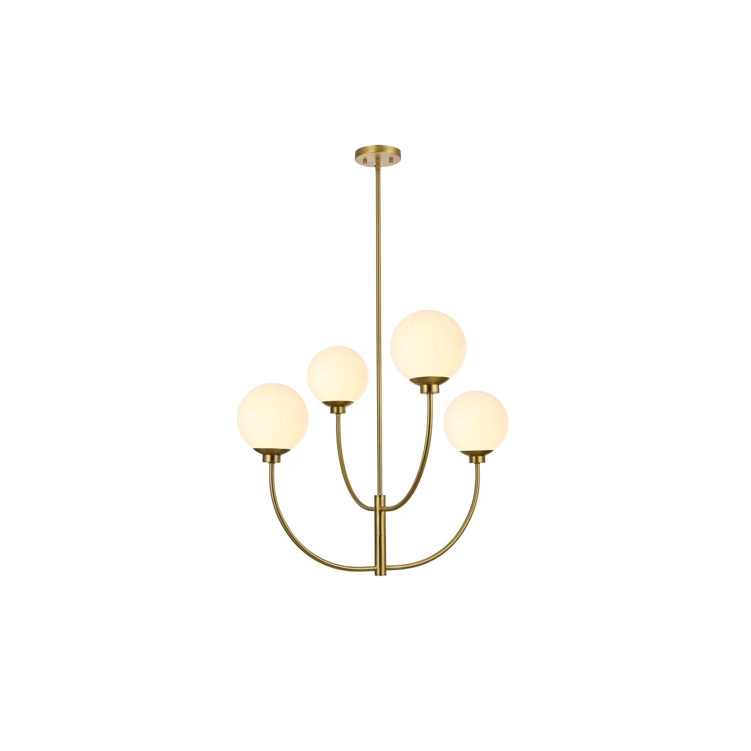 Living District 30&quot; 4-Light Satin Gold/White Metal/Glass Chandelier
