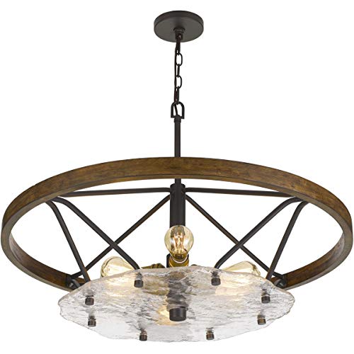 Cal Lighting FX-3721-6 Transitional Chandelier, 32in, Bronze/Dark Finish, Metal/Pine Wood