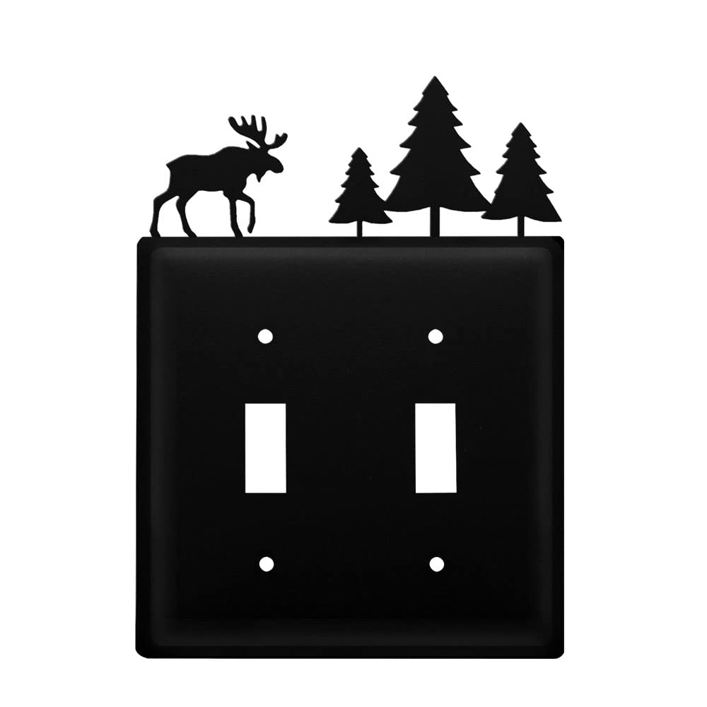 Village Wrought Iron ESS-22 8 Inch Moose and Pine Trees - Switch Cover Double, Black