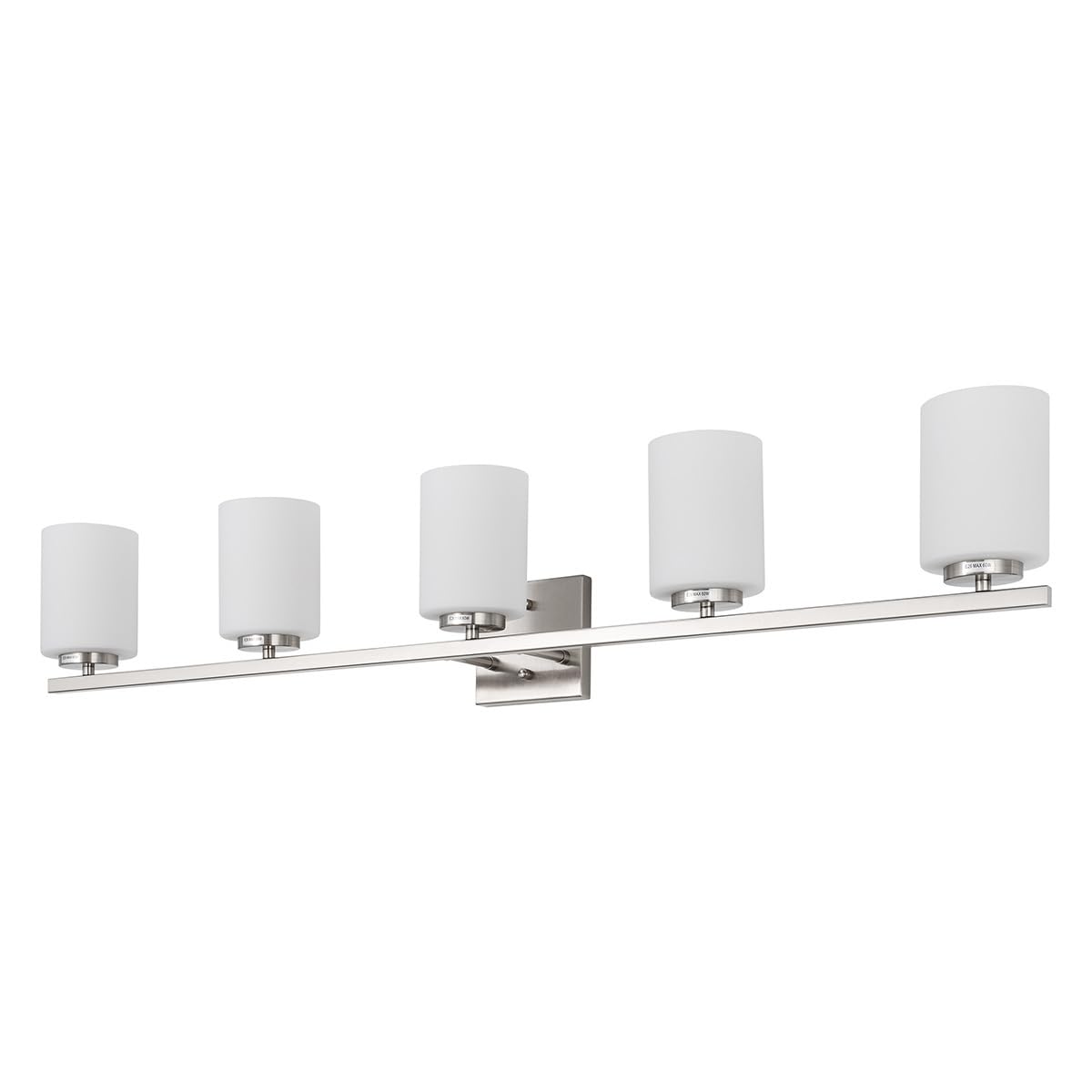 Mirrea 42" 5-Light Modern Bathroom Vanity Light, Brushed Nickel, Etched Glass Shades