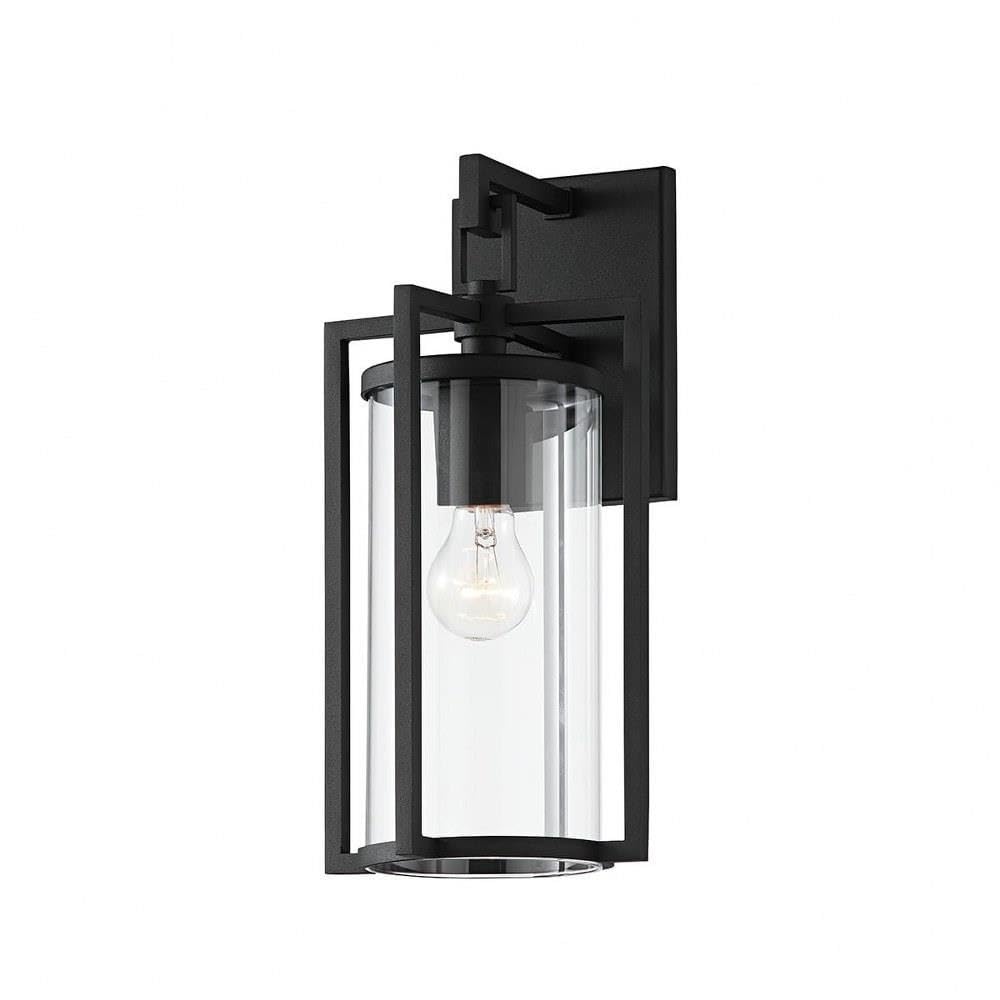 Troy Lighting Percy 14.75 Wall Sconce | Texture Black Finish | Clear Glass Shade | Modern Outdoor 1-Light Sconce | Made of Alumi
