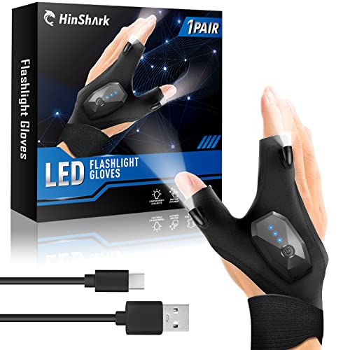 Hinshark Gifts For Men, Led Flashlight Gloves Rechargeable, Fishing Gifts For Men, Cool Tools Gadgets For Men, Birthday Gifts Fo