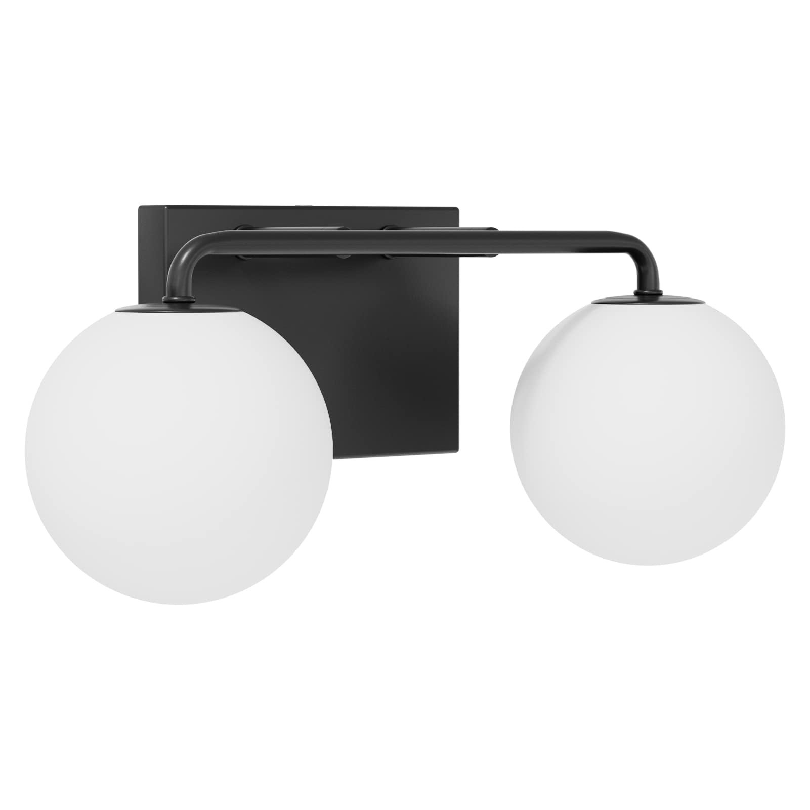 Tipace Bathroom Vanity Light Fixtures, 2 Lights, Milk White Glass, Black Metal, 14.5 IN, Model 1129