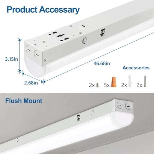 DAKASON 4FT LED Linear Light Fixture, 40/32/24W, 5000K CCT, White, Solid Metal Housing, 4 Pack