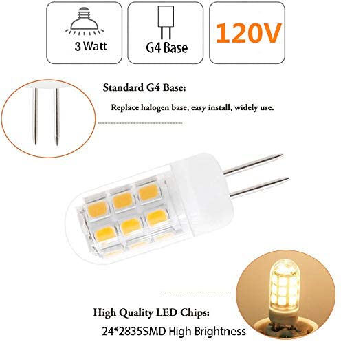 G4 Led Bulbs 120V G4 Bi-Pin Base Light Bulbs 120V G4 3.5W Warm White 3000K 120Lm/W Equivalent To 35W G4 Halogen For Under-Cabinet Lights Ceiling Lights Table Lights Puck Lights (Pack Of 5)