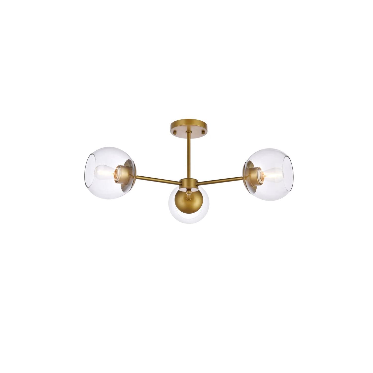 Living District Briggs 3-Light Mid-Century Metal Flush Mount in Brass and Clear
