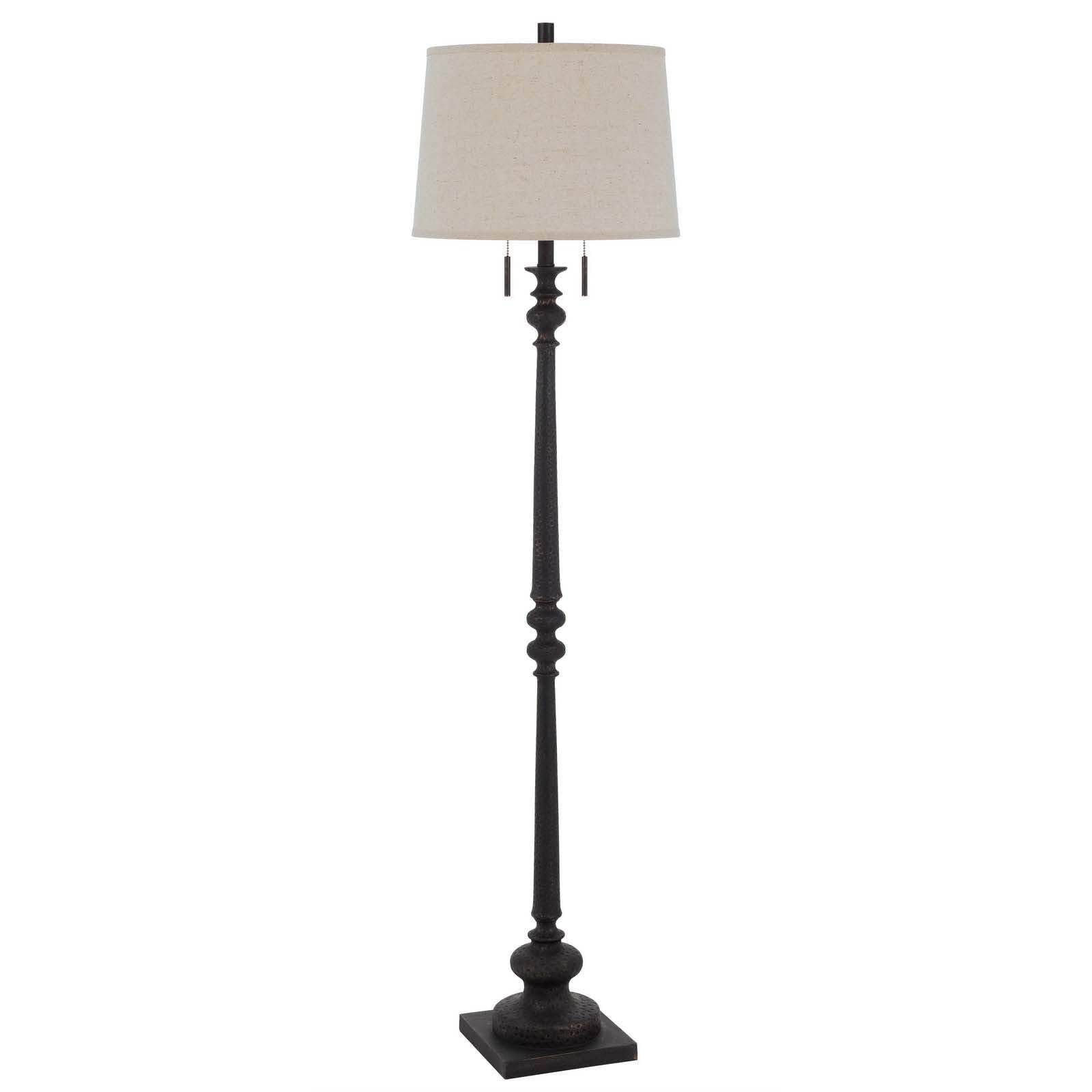 HomeRoots Traditional Floor Lamp, 63 in. Height, Rusted Finish, Two Light, Beige Square Shade