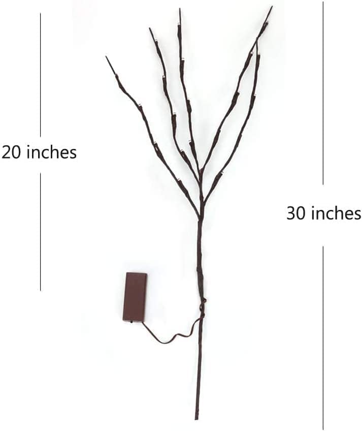 Dk177 2 Pack Led Branch Light Battery Operated Lighted Branch Vase Filler Willow Tree Artificial Little Twig Power Brown 30 Inch 20 Led For Home Outdoor Indoor Romantic Decoration, White Light