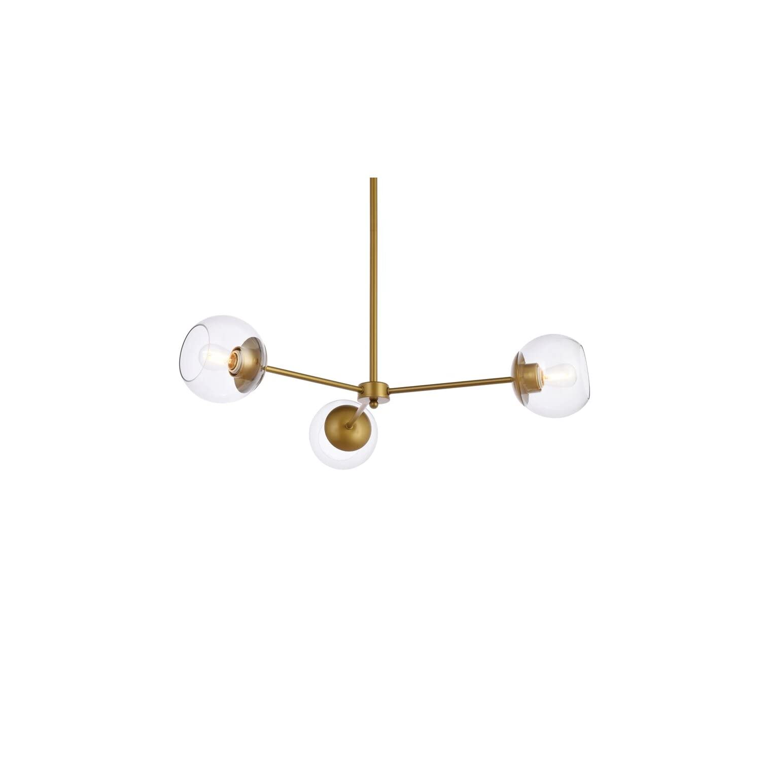Living District Briggs 3-Light Mid-Century Metal Pendant in Brass and Clear