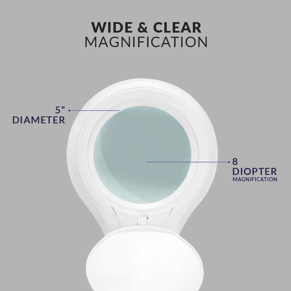 Neatfi LED Magnifying Lamp with Clamp, 1200 Lumens, Dimmable, 5in Lens, 8 Diopter, White, Model 9003LED