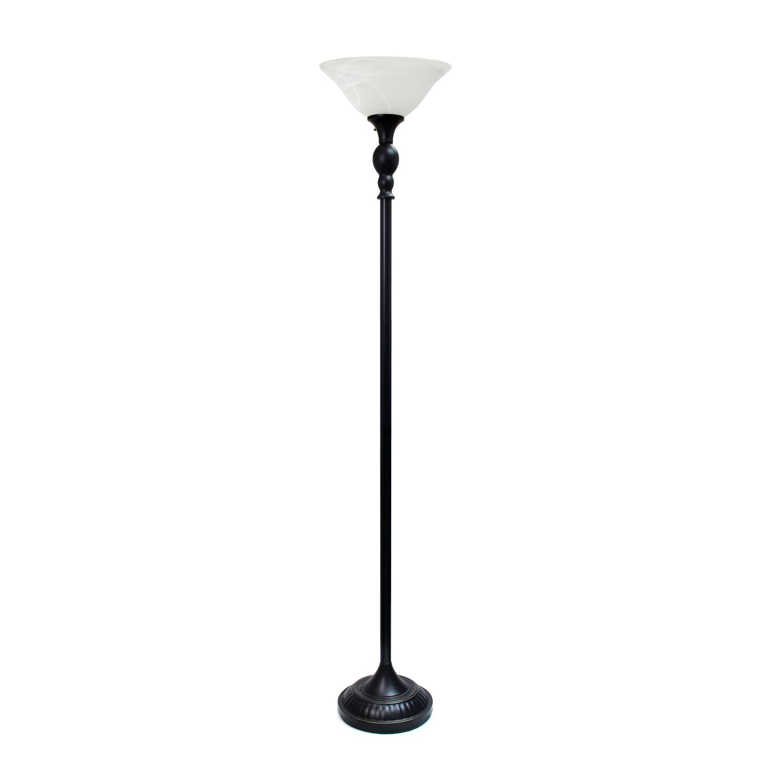 Lalia Home Classic 1 Light Torchiere Floor Lamp With Marbleized Glass Shade, Restoration Bronze And White