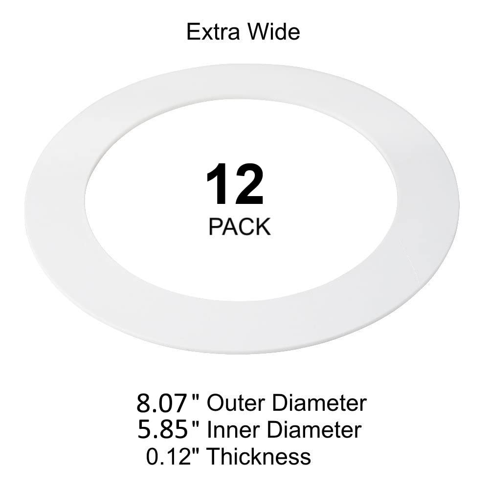Lighting Labs 12 Pack Gloss White Goof Trim Ring for 6 Inch Recessed Can Lighting, Outer Diameter 8", Inner Diameter 5.8", Plastic