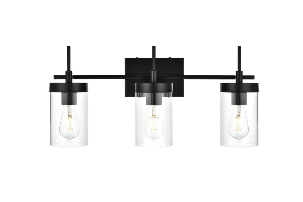 Living District Benny 3-Light Iron & Glass Bath Sconce in Black/Clear