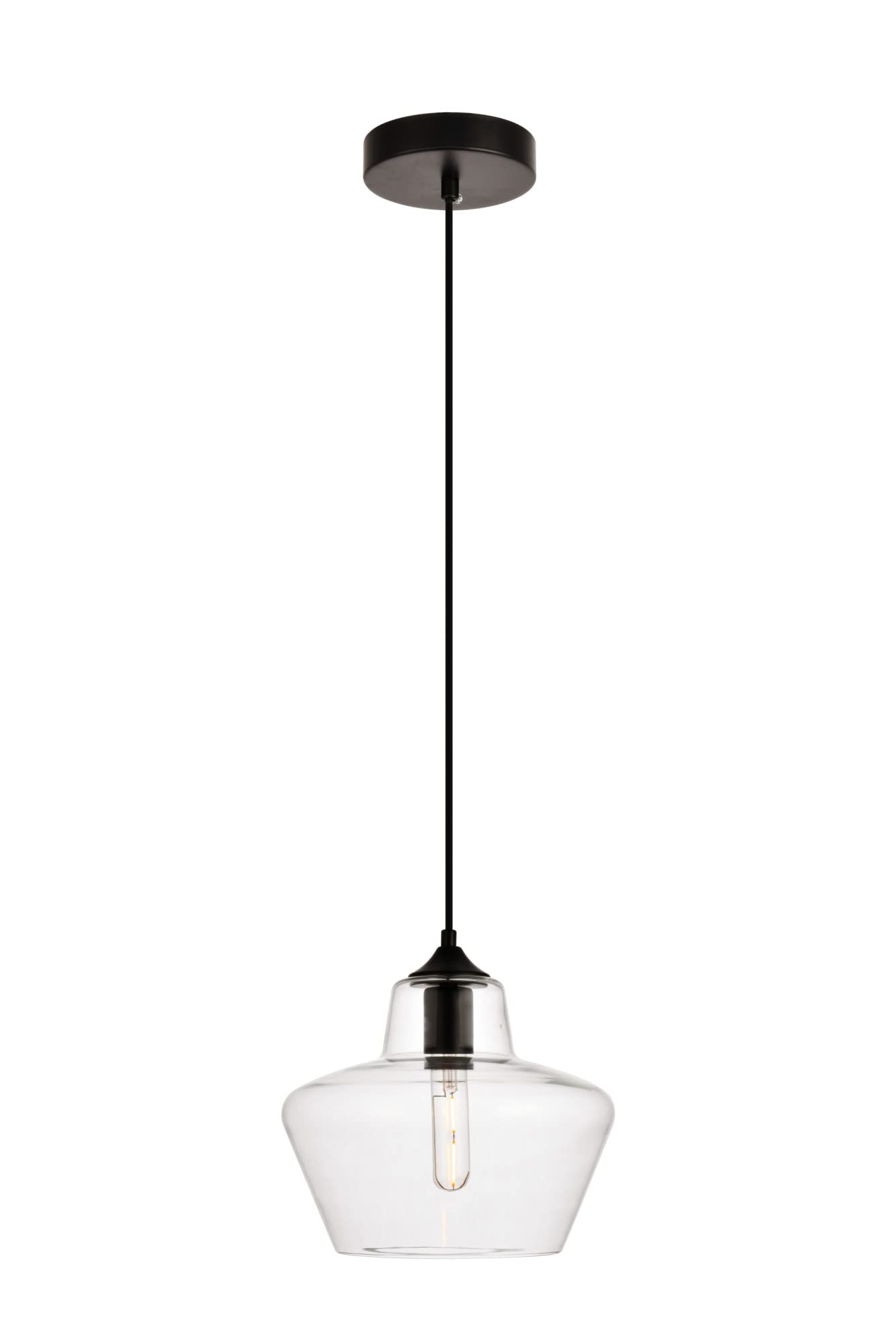 Elegant Lighting Living District Placido Collection Pendant D9.8 H9.3 Lt:1 Black and Clear Finish