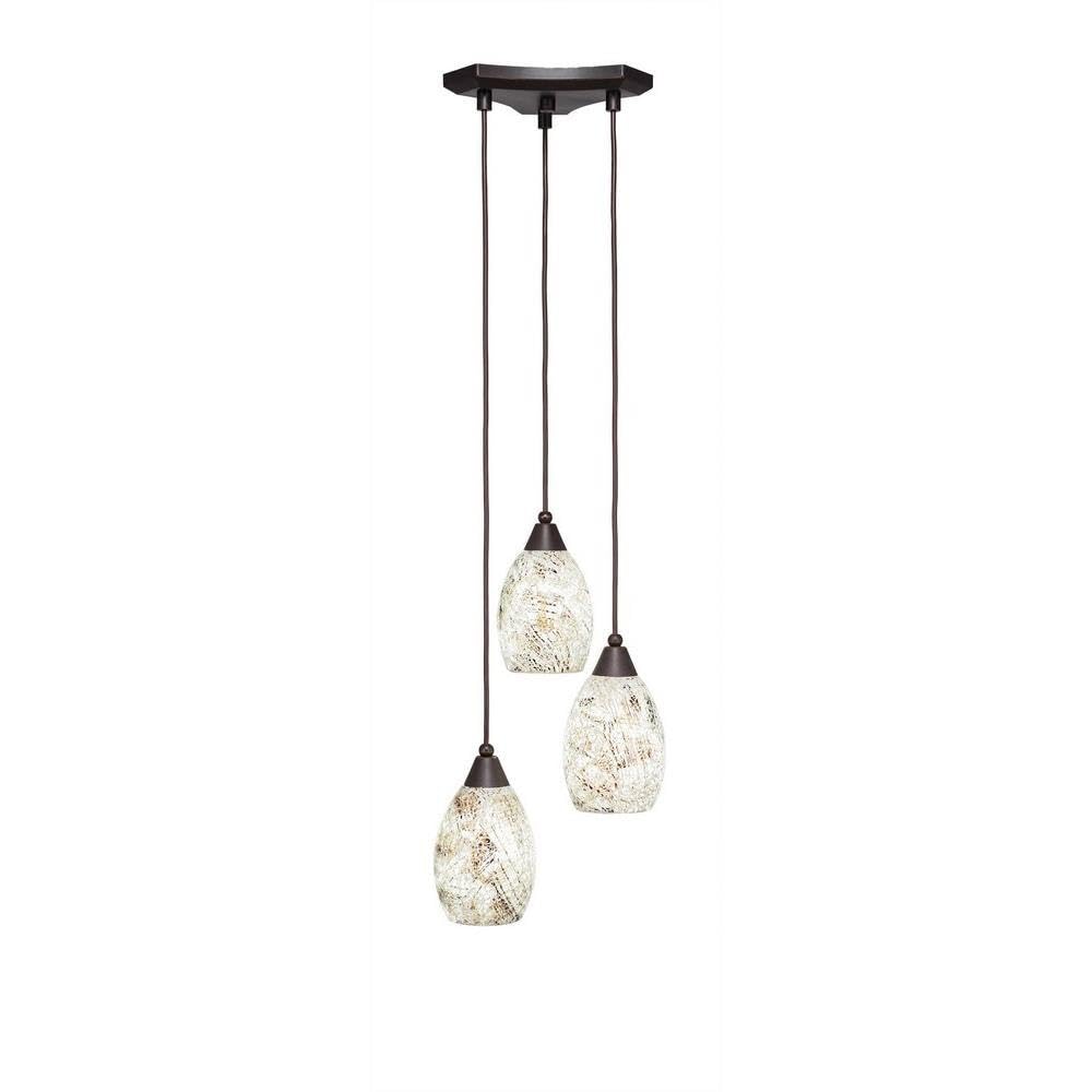 Toltec Lighting 28-Dg-5054 Europa 3 Light Multi-Light Mini Pendant With Natural Fusion Glass, 5&quot;, Dark Granite