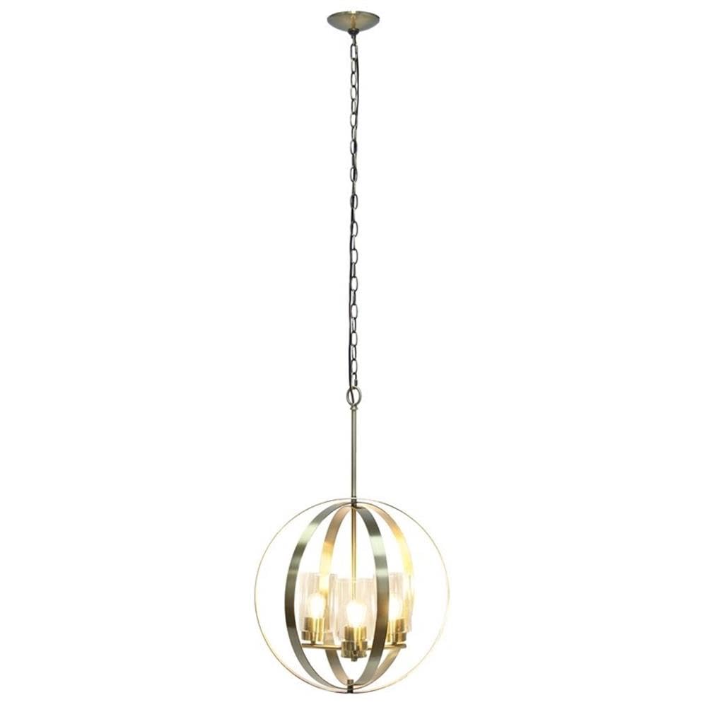 LALIA HOME 3-Light Adjustable Ceiling Pendant, Iron & Glass, 18inx18inx64in, Antique Brass, Model 1270-LHP-3010-AB