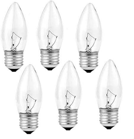 Scomx 40W Incandescent Equivalent Torpedo Tip Chandelier Bulbs, E26 Base, 6 Pack, Clear Glass