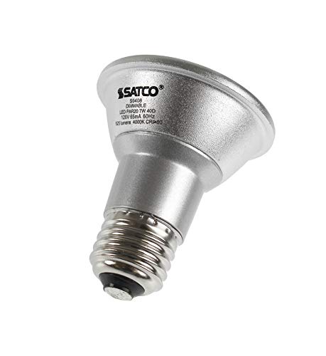 Satco S9408 Par20 LED Light Bulb, 7W, 4000K Cool White, Medium Base, 40° Beam Spread, 1 Count