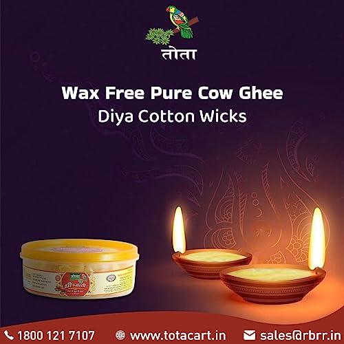 TOTA Pure Cow Ghee Diya Cotton Wicks for Puja -50 Ghee Batti | Wax Free Desi Ghee Diya Wicks  Pack of 1