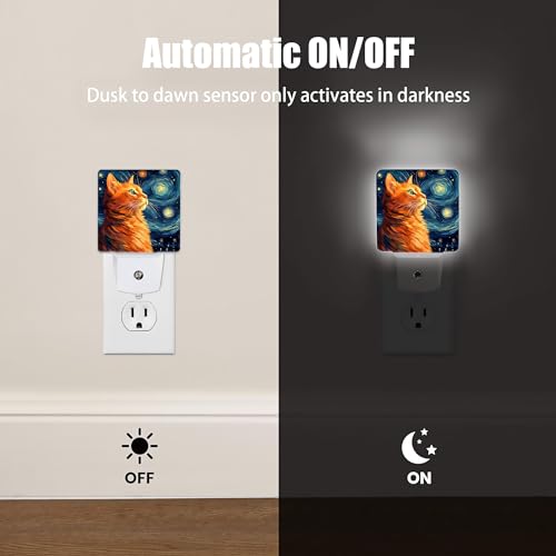 Jopowide Cat Night Light, Lonely Ginger Cat Night Lights Plug Into Wall Decor For Bedroom, Bathroom, Hallway, Kitchen, Dusk To Dawn Sensor Nightlights For Boys Girls Women Men Room Gifts