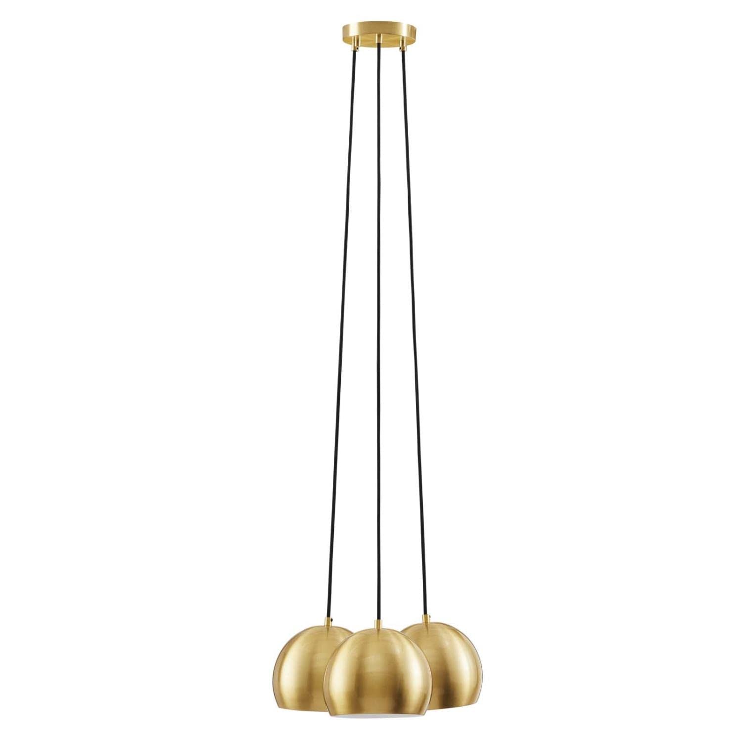 Modway Chalice 3 Lights Modern Metal/Fabric Pendant In Satin Brass