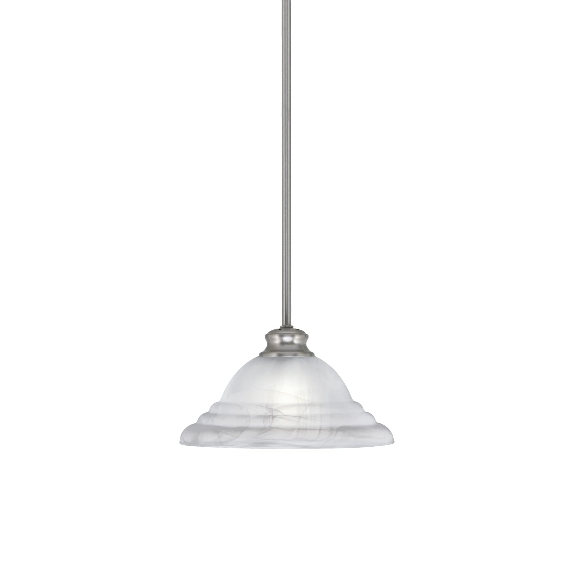 Toltec Lighting Stem Pendant with Hang Straight Swivel Shown in Brushed Nickel Finish with 12&quot; White Alabaster Swirl Glass