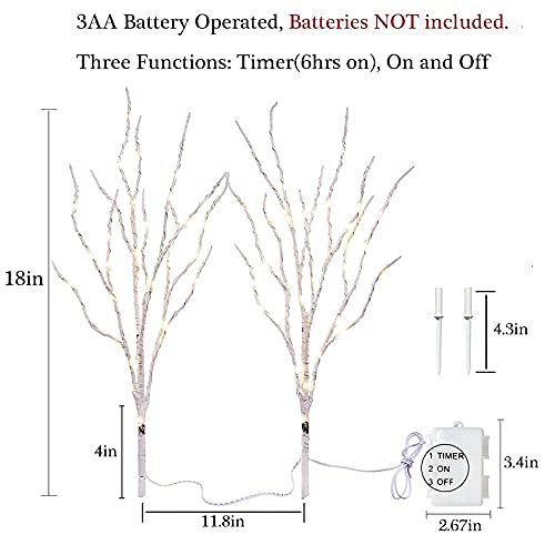 Hairui Lighted Birch Branches 18In 70 White Willow Led Battery Operated With Timer Twig Lights For Summer Christmas Wedding Decoration Indoor Outdoor(Vase Excluded)